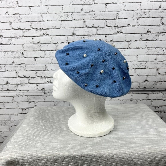 Vintage, baby blue color, cotton, stretchy, beads on top hat, Cir.: 17 in. - Picture 5 of 9